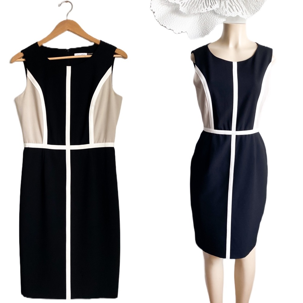 Calvin Klein Sheath Peplum Pencil Dress Striped Color Block Sleeveless Career 6